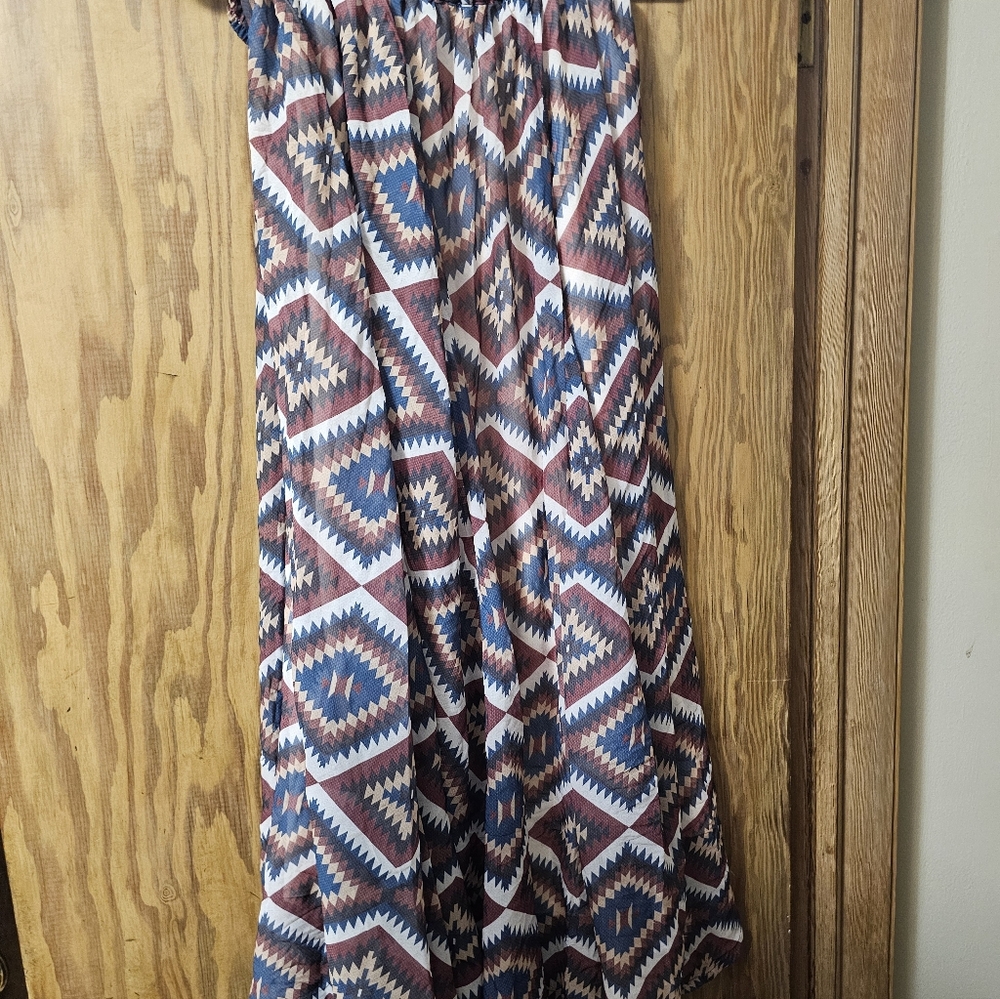 Tasha Polizzi Geometric A-Line Skirt - Blue, Brown, Cream
